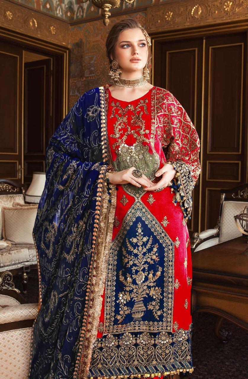 Exquisite Red Embroidered Viscose Suit with Trendy Dupatta 3 Pcs