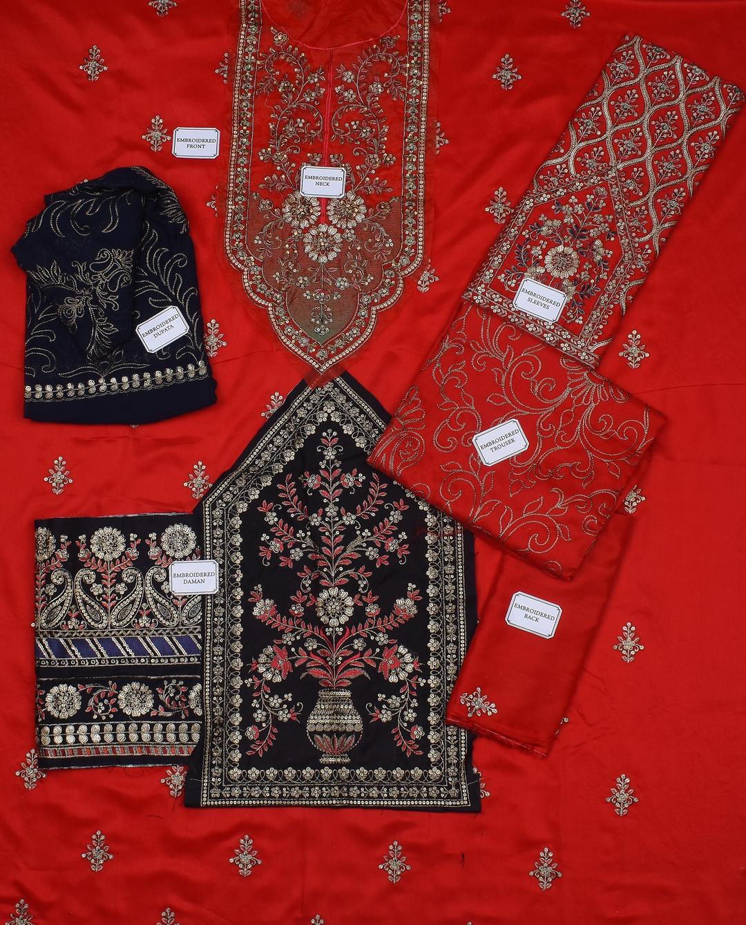 Exquisite Red Embroidered Viscose Suit with Trendy Dupatta 3 Pcs